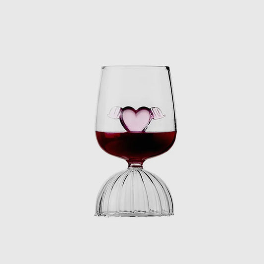"Cupid" White Wine Glass with Love Heart