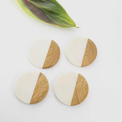 Marble Timber Coaster - 4pcs