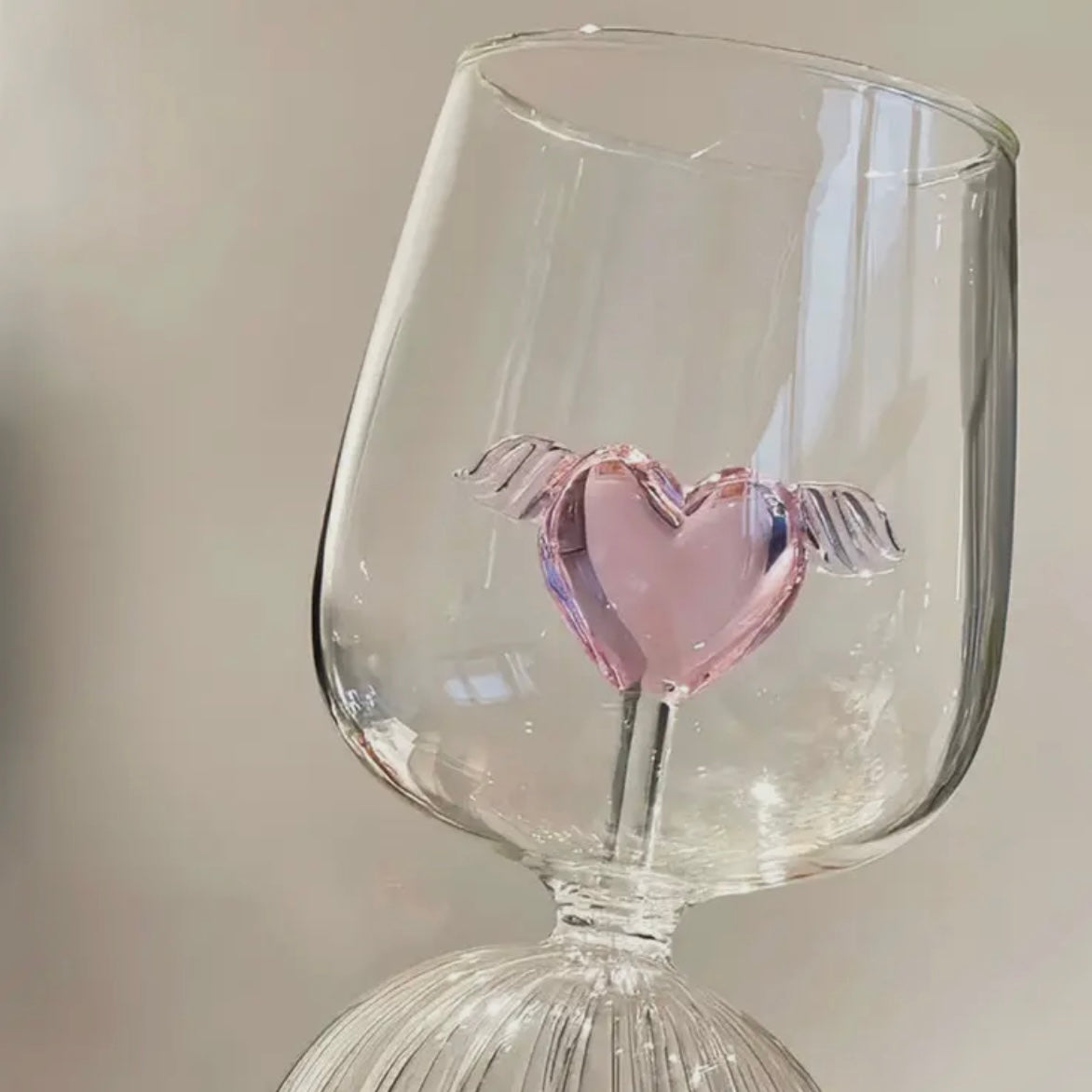 "Cupid" White Wine Glass with Love Heart