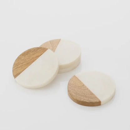 Marble Timber Coaster - 4pcs