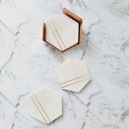 Copper & Marble Coaster - 4pcs