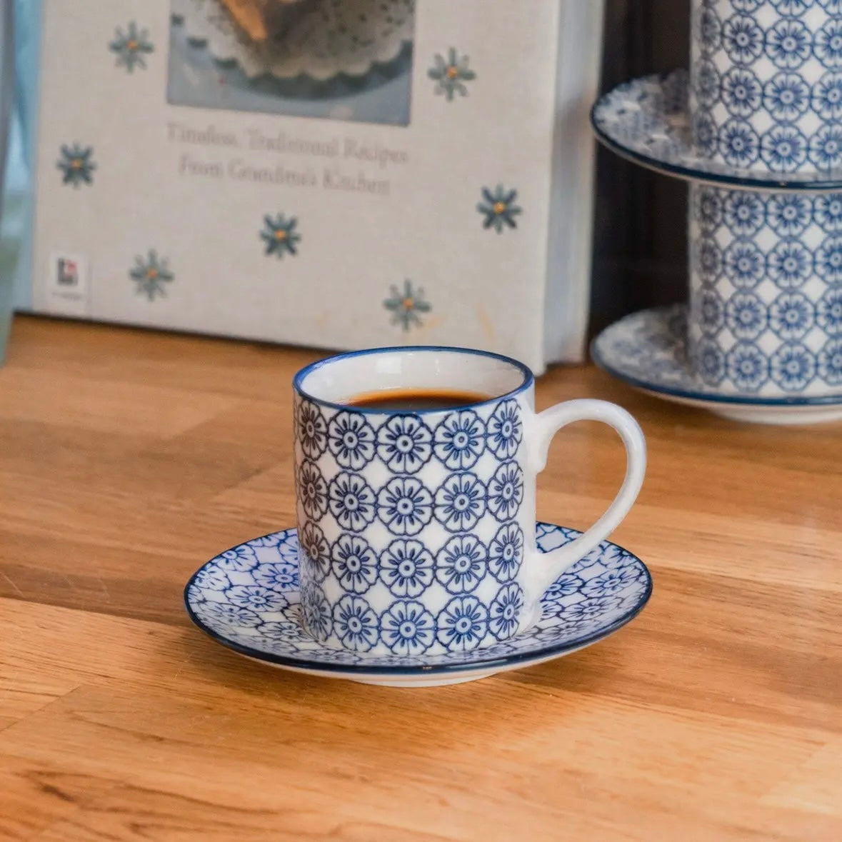 Nicola Spring Hand-Printed Espresso Cup and Saucer Set