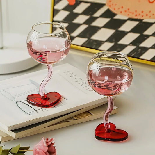 “La’mour” Burgundy Glass with Heart Shape Base